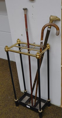 Lot 1462 - A Cast Metal Stick Stand with Brass Top Rail,...