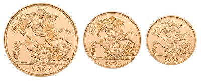 Lot 75 - UK, Gold Proof Three-Coin Sovereign Set 2008,...