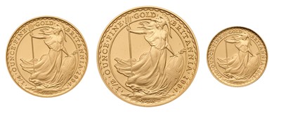 Lot 180 - UK, Britannia Three-Coin Gold Proof Collection...