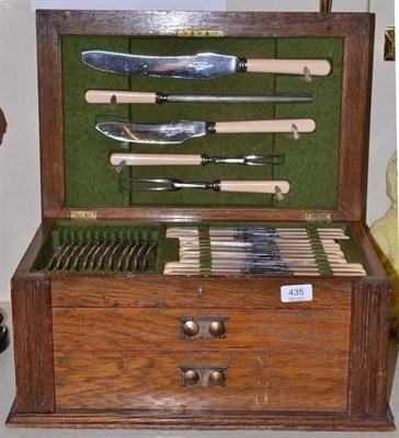 Lot 435 - An oak case canteen of silver plated cutlery (twelve place setting)