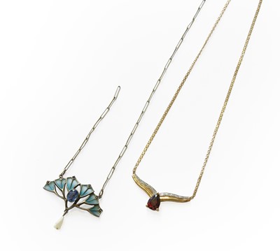 Lot 336 - A 9 Carat Gold Garnet and Diamond Necklace,...