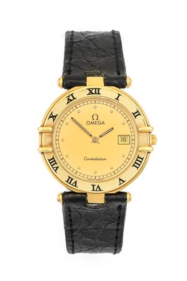 Lot 2182 - Omega: An 18 Carat Gold Calendar Wristwatch,...