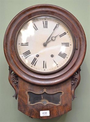 Lot 438 - A striking walnut veneered drop dial wall clock (wood plated movement)