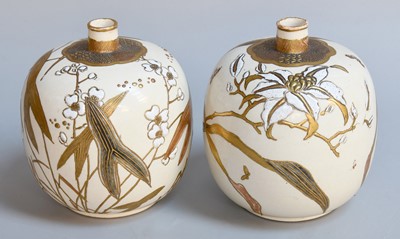 Lot 207 - A Pair of Japanese Satsuma Earthenware Vases,...