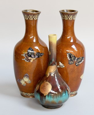 Lot 201 - A Pair of Japanese Cloisonne Vases, Meiji...