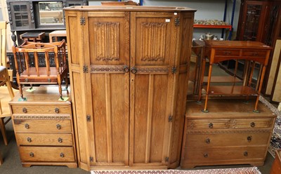 Lot 1504 - A Crown Furniture Oak Three Part Bedroom Suite,...