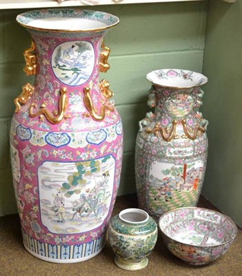 Lot 448 - A large modern Chinese vase, Chinese bowl and two vases