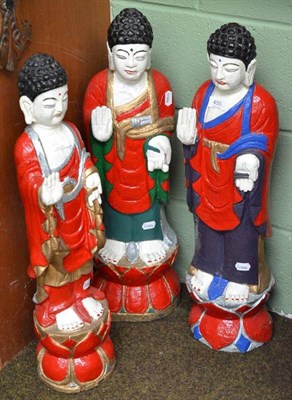 Lot 450 - Three large painted Chinese Buddhistic figures