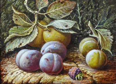 Lot 555 - Oliver Clare (1853-1927) Still life of plums...