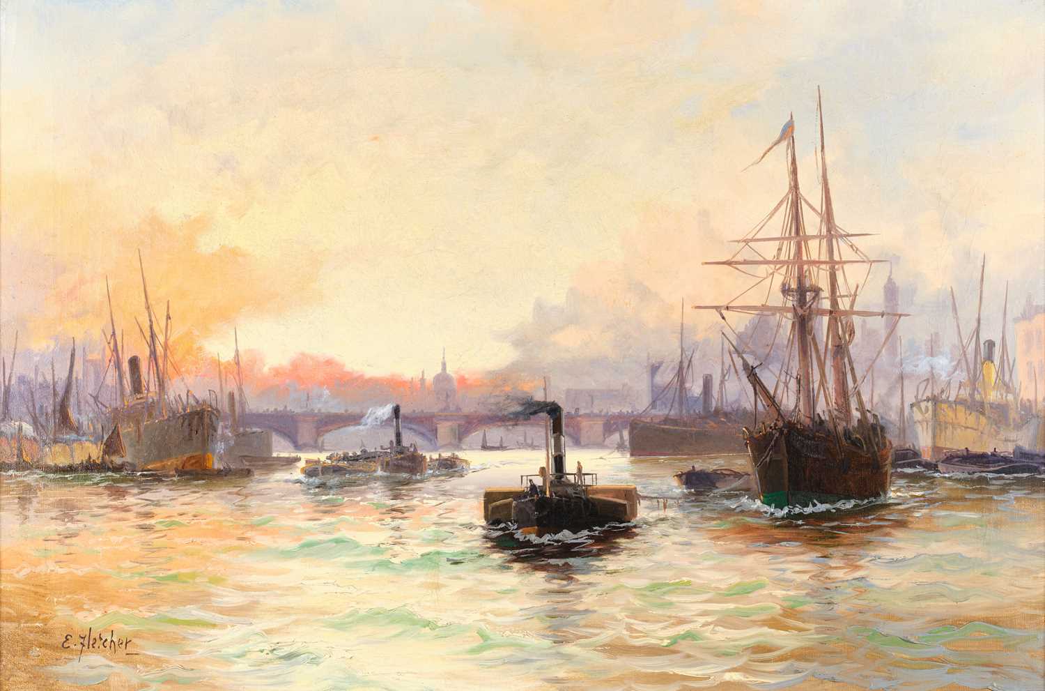 Lot 1020 - E. Fletcher (1857-1945) Shipping in the