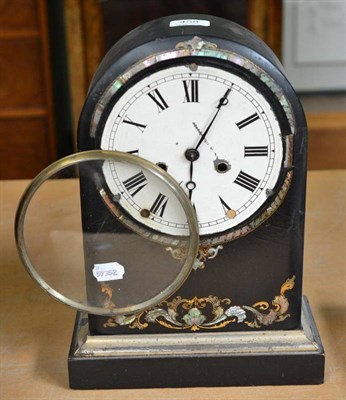 Lot 458 - A papier mache cased mantel clock with inset mother of pearl decoration (a.f.)