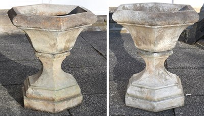 Lot 260 - A Pair of Composition Stone Garden Planters,...