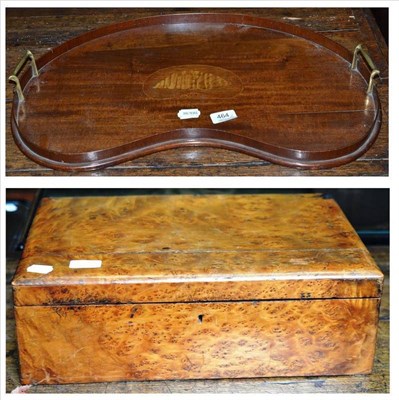 Lot 464 - An Edwardian inlaid mahogany kidney shaped tray and a bird's eye maple hinged box