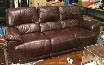 Lot 1360 - A Brown Leather Three Seater Reclining Sofa,...