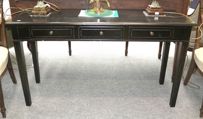 Lot 1417 - A Modern Ebonised Three Drawer Console Table,...