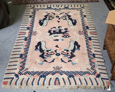 Lot 1155 - Chinese Rug, the field with five Fo dogs...