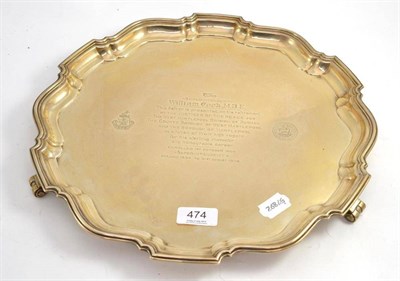 Lot 474 - A silver salver with presentation inscription, Birmingham 1946