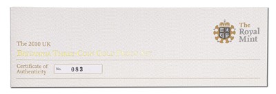Lot 90 - UK, Britannia Three-Coin Gold Proof Set 2010,...