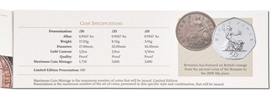 Lot 90 - UK, Britannia Three-Coin Gold Proof Set 2010,...