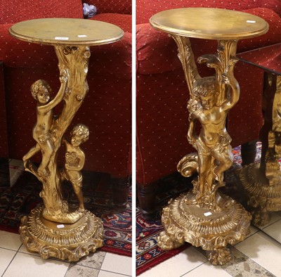 Lot 1455 - A Pair of Reproduction Giltwood Figural Stands,...