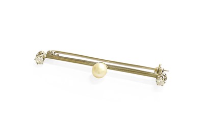 Lot 36 - A Cultured Pearl and Diamond Bar Brooch, the...