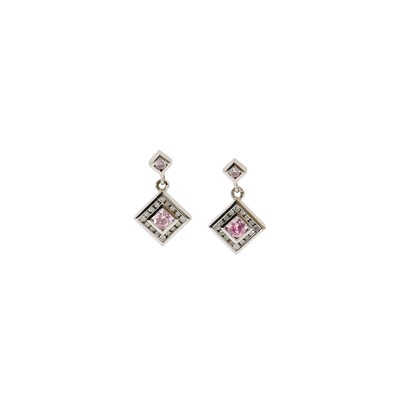 Lot 238 - A Pair of Pink Sapphire and Diamond Drop...