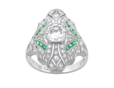 Lot 2228 - An Art Deco Style Emerald and Diamond Ring the...