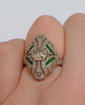 Lot 2228 - An Art Deco Style Emerald and Diamond Ring the...