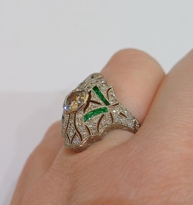 Lot 2228 - An Art Deco Style Emerald and Diamond Ring the...