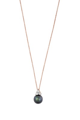 Lot 2214 - A Cultured Pearl and Diamond Pendant on Chain...