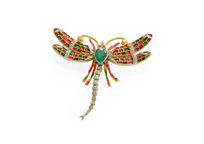 Lot 59 - An Emerald, Ruby, Diamond and Enamel Dragonfly...