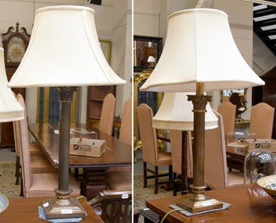 Lot 1422 - Two Gilt Metal Table Lamps, on fluted column...