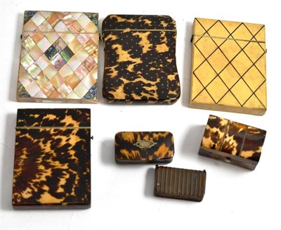 Lot 490 - Two tortoiseshell card cases, a mother of pearl card case, a tortoiseshell needlework box, a...