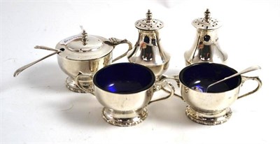 Lot 491 - A five piece silver cruet set