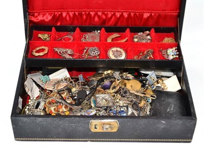 Lot 492 - A box of silver and costume jewellery including brooches, necklaces etc