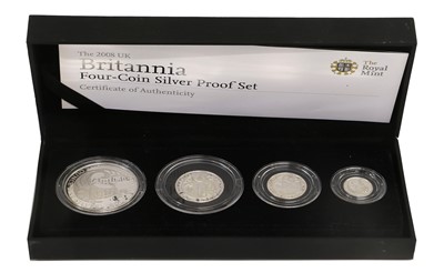 Lot 12 - UK, Silver Proof Britannia Set 2008, 4 coin...