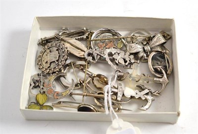 Lot 502 - Seventeen mainly Victorian silver and white metal brooches, and two stick pins, including two...