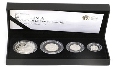 Lot 7 - UK, Silver Proof Britannia Set 2009, 4 coin...