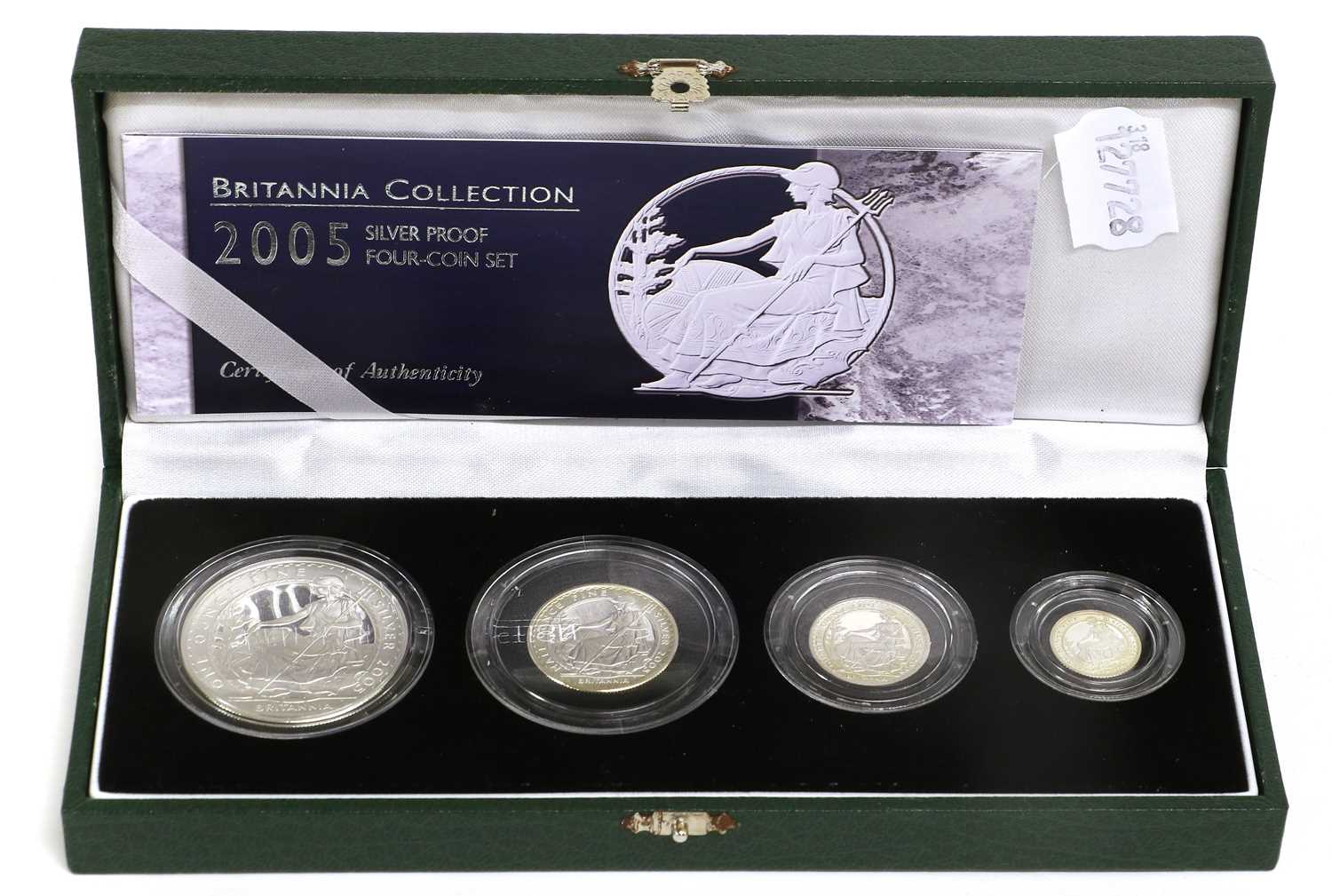 Lot 57 - UK, Silver Proof Britannia Set 2005, 4 coin...