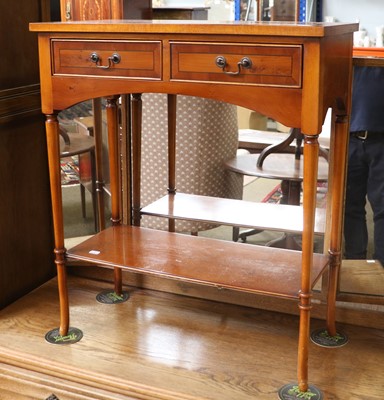 Lot 1503 - A Reproduction Yew Wood Two Drawer Hall Table,...