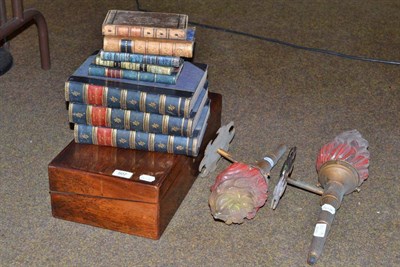 Lot 507 - Victorian rosewood writing slope, pair of wall lights, a pair of flame lights and books