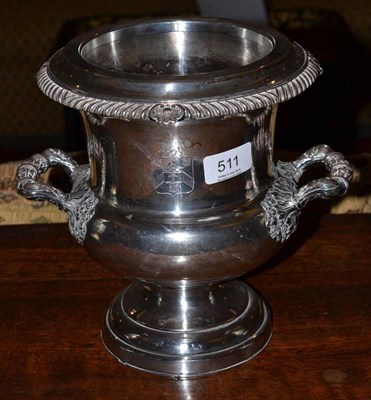 Lot 511 - An old Sheffield plate urn shaped wine cooler, engraved with an armorial