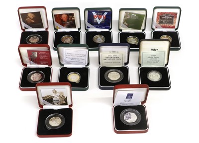 Lot 46 - 11x Royal Mint Silver Proof Coins, comprising;...