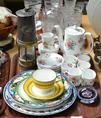 Lot 514 - An Aynsley porcelain coffee service, a paperweight signed PY, a minor's lamp and two mirrors