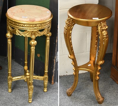 Lot 1385 - A Reproduction Marble Top Jardiniere Stands,...