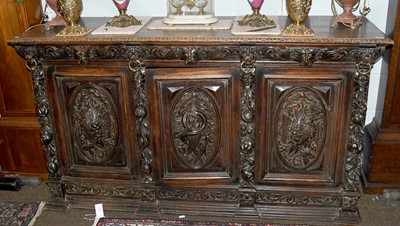 Lot 1470 - A Heavily Carved Oak Sideboard, late...