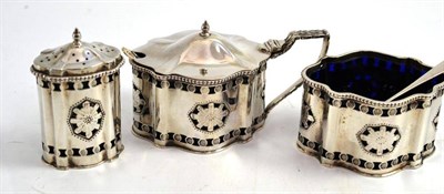 Lot 523 - Silver condiment set with glass liners (3)