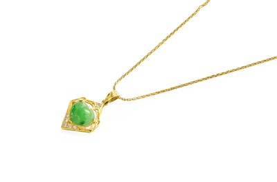 Lot 76 - A Green Stone and Diamond Pendant on Chain,...