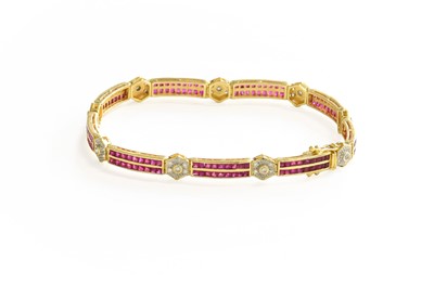 Lot 74 - A Ruby and Diamond Bracelet, double rows of...