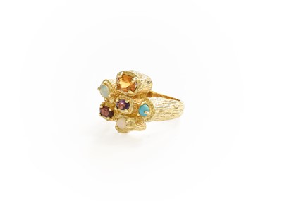 Lot 44 - A Multi-Gem Set Ring, the raised vari-shaped...